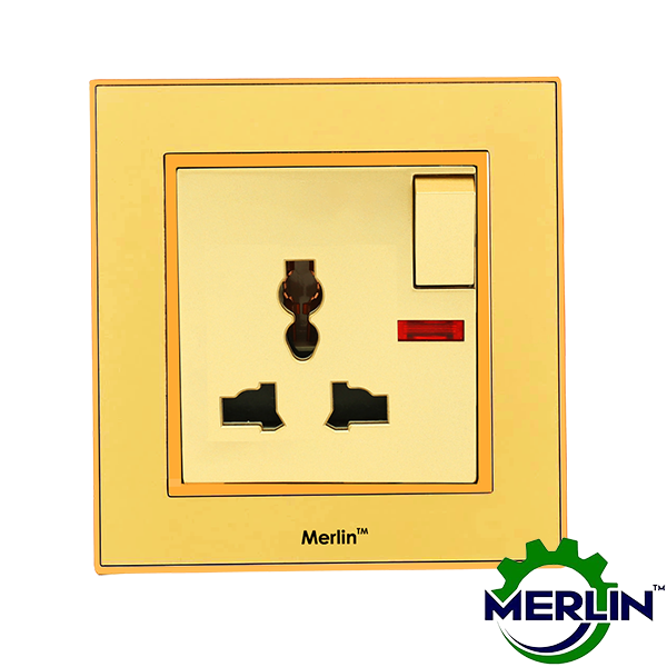 3 Pin Multi Socket with Switch | Gorgeous Gold